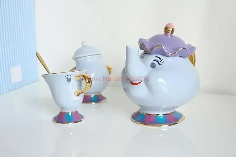 Disney Teapot Cute Cartoon Beauty And The Beast Coffee Pots Mug Mrs Potts Chip Cup Tea Cup Pots One Tea Set Droshipping Desk Gif