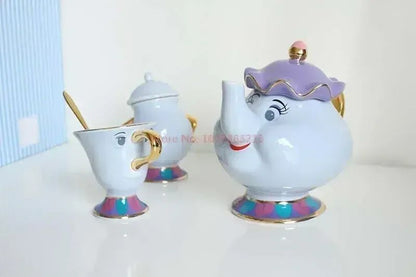 Disney Teapot Cute Cartoon Beauty And The Beast Coffee Pots Mug Mrs Potts Chip Cup Tea Cup Pots One Tea Set Droshipping Desk Gif