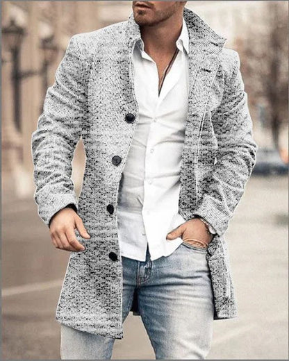 Pop European And American Woolen Overcoat For Autumn And Winter. Korean Style Fashionable Men's Stand-up Collar Woolen Overcoat.