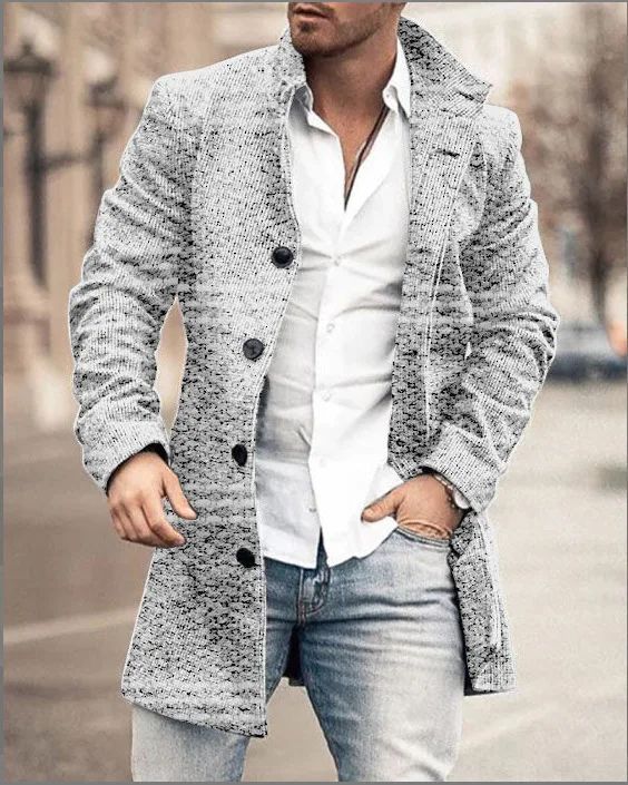 Pop European And American Woolen Overcoat For Autumn And Winter. Korean Style Fashionable Men's Stand-up Collar Woolen Overcoat.