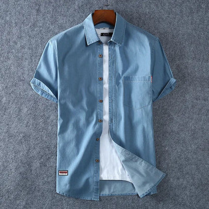 Plus Size L-5XL 6XL 7XL 8XL Men's Cotton Thin Denim Shirts New Summer Short Sleeves High Quality Men Cotton Casual Jean Shirts