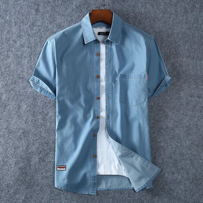 Plus Size L-5XL 6XL 7XL 8XL Men's Cotton Thin Denim Shirts New Summer Short Sleeves High Quality Men Cotton Casual Jean Shirts
