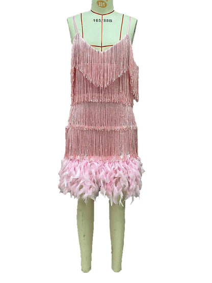 2024 Summer New Fashionable Framed Sequins Feather Patchwork Dress Colorful Amazon Direct Sales Women's Sleeveless Dress