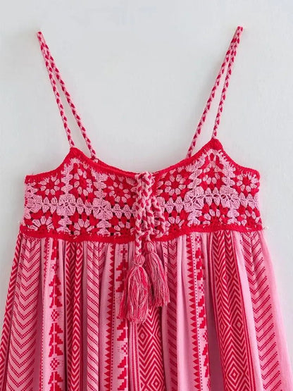 TRAFSHE Women Bohemian Midi Dress Vacation Charm Splice Knitted Vintage Strap Dr