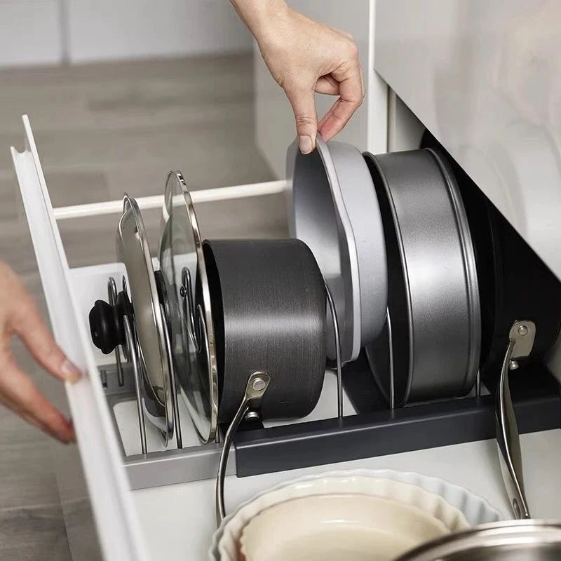 2025 HOT NEW Pot lid storage rack, suitable for cabinet drawers, a kitchen organizing tool suitable for storing cookware.