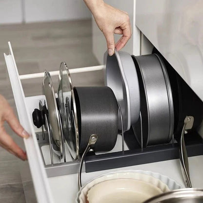 2025 HOT NEW Pot lid storage rack, suitable for cabinet drawers, a kitchen organizing tool suitable for storing cookware.