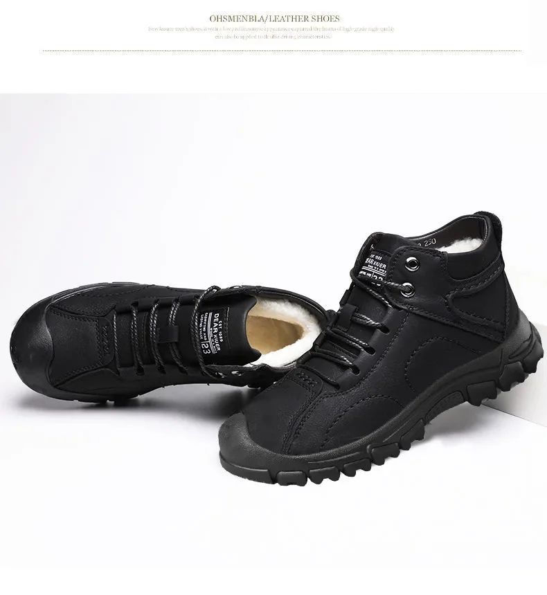 2025 Quente Venda Inverno Novo Sapatos de Algodão Mais Lã Grossa Casual Sapatos Esportivos Masculinos Tênis Cano Alto de Couro Moda Botas de Neve