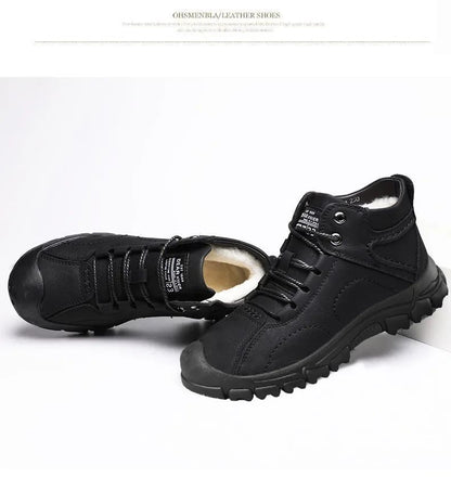2025 Quente Venda Inverno Novo Sapatos de Algodão Mais Lã Grossa Casual Sapatos Esportivos Masculinos Tênis Cano Alto de Couro Moda Botas de Neve