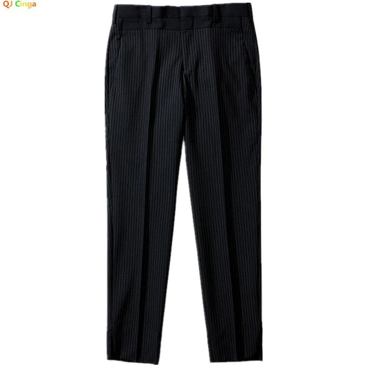 Calça Casual Masculina Listrada Preta Nova de Verão 2025, Calça Slim da Moda na Altura da Panturrilha, Tamanhos 28-35