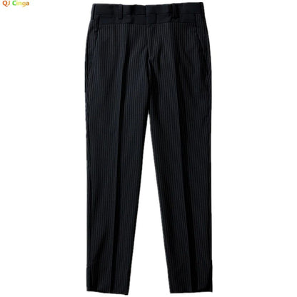 Calça Casual Masculina Listrada Preta Nova de Verão 2025, Calça Slim da Moda na Altura da Panturrilha, Tamanhos 28-35