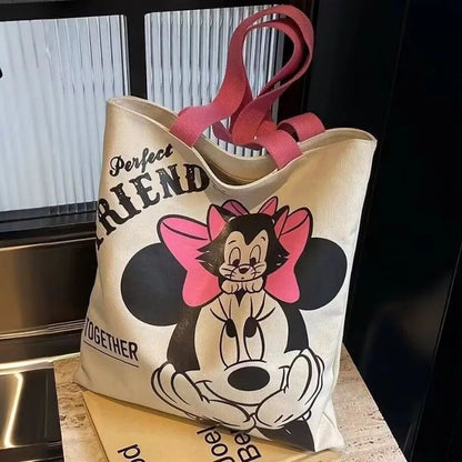 Mickey and Minnie Cartoon Creative Printed Pattern Handbag Large Capacity Fashion Canvas Shoulder Bag Female Mommy Bag