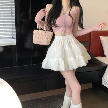 Plus Size New Style Pure Desire Aesthetic Mini Dress Net Yarn Fairy Puff Skirt High-Waisted Slimming Lace Cake A- Line Skirt ...