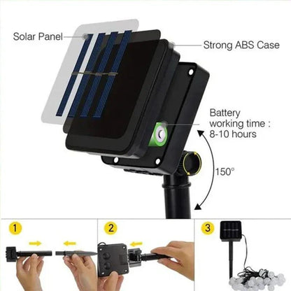 Solar String Lights Outdoor Crystal Fairy Light Chritmas Garland 8 Modes Waterproof Patio Light for Garden Party Decor