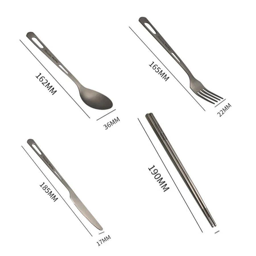 ortable Pure Titanium Tableware Set Lightweight Ti Camping Utility Cutlery with Carrying Bag for Traveling Picnic Hiking