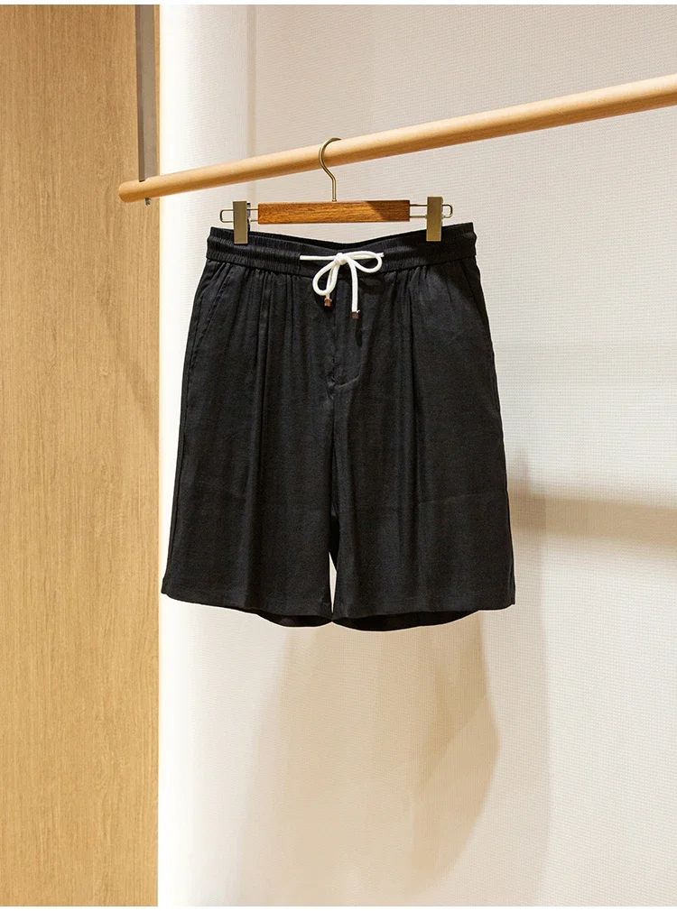 BC Summer Breathable Thin Linen Blended Loose Straight Elastic Waist Casual Shorts