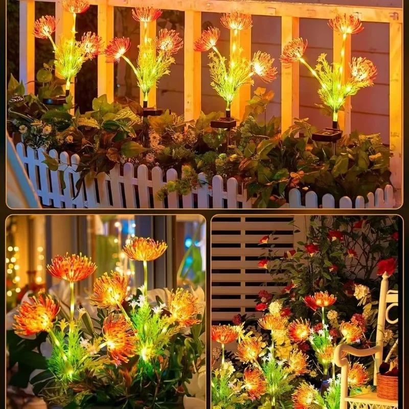 LED Solar Red Magic Lily Xmas Lights with 3 Heads Glowing Flowers Stems Outdoor Seashore Yard Garden Lawn Decoration Flower Lamp