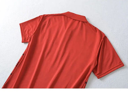 Men's Polo Shirt Button Up Polos Business Casual Lapel Short Sleeve T Shirt Summer Regular Fit Red Black Polo Stripe Shirts