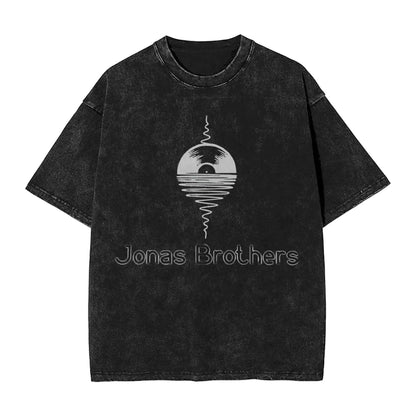Summer Men's Retro Women's Casual Crew Neck Fashion Loose Clothing Jonas Brothers Washed Short Sleeve 100% Cotton T-Shirt