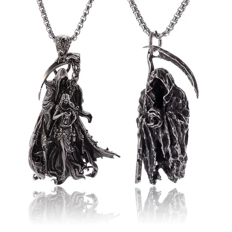 Colar Pingente Ceifador da Morte Gótico Misterioso Diabo Masculino Personalidade Punk Retro Halloween Joias da Moda
