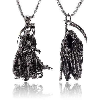 Colar Pingente Ceifador da Morte Gótico Misterioso Diabo Masculino Personalidade Punk Retro Halloween Joias da Moda