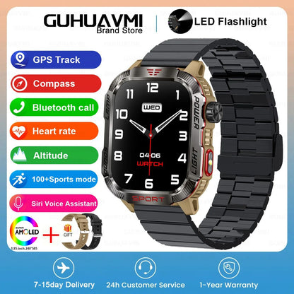Novo relógio inteligente masculino para ambientes externos de 2,01 polegadas, à prova d'água 3ATM, bateria de 600mAh, bússola, lanterna LED, chamada Bluetooth, Smartwatch para Xiaomi