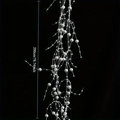 Christmas Pearl Bead Garland with Fishing Line Floral Hanging Ornament Bendable Design for Tree Decor Festival Party Arrangement