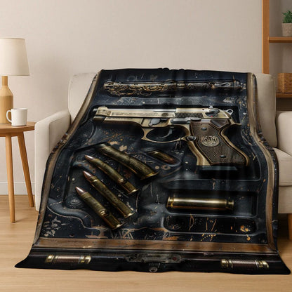 ?Tactical Rifle Print Flannel Blanket - Reversible Military-Inspired Design for Outdoor Enthusiasts Durable Warmth & Bold Style?