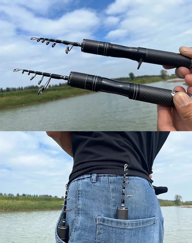 Vara de pesca curta portátil de micro haste de 28 cm, haste branca, com carretel de pesca telescópico ejetor, material de pesca