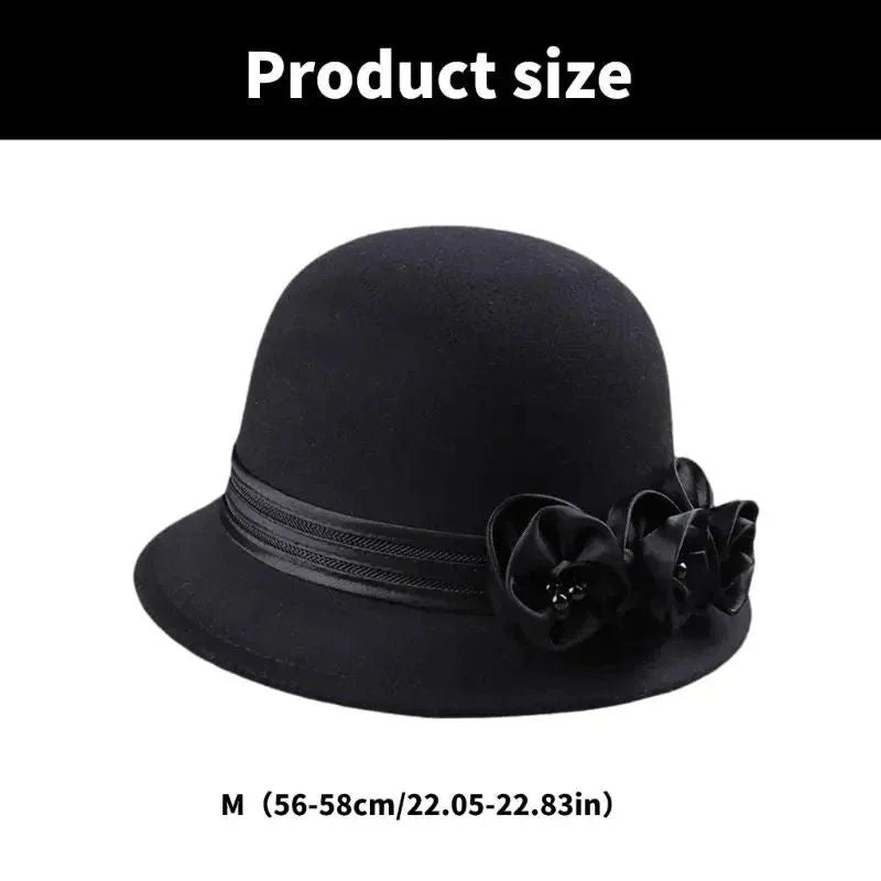 Autumn Winter NEW Wool Formal Hat Women’s  Hat Church Hat Fisherman Hat Rose Blossoms Pearl Elegant Fashion Versatile