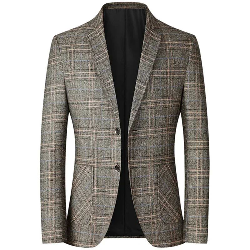2024 New Spring Autumn Blazers Men Slim Fit British Plaid Formal Suits Male Jackets Party Wedding Business Casual Blazers Men