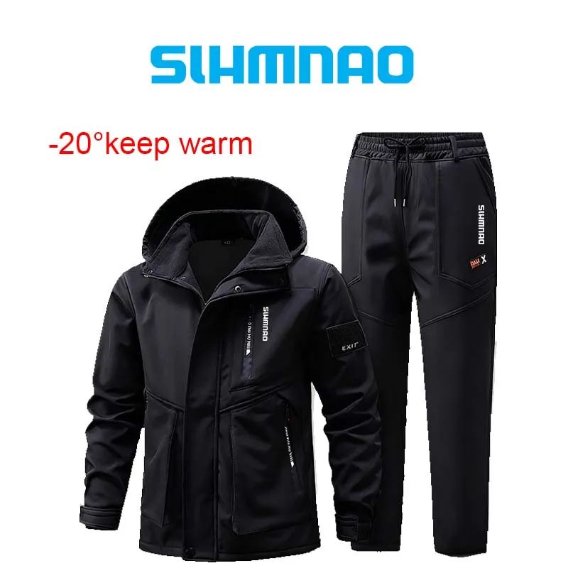 Conjunto de Pesca Masculino de Inverno 2025 Novo Impermeável e Quente Engrossado, Calça de Neve de Algodão, Conjunto Quente de Montanhismo à Prova de Vento