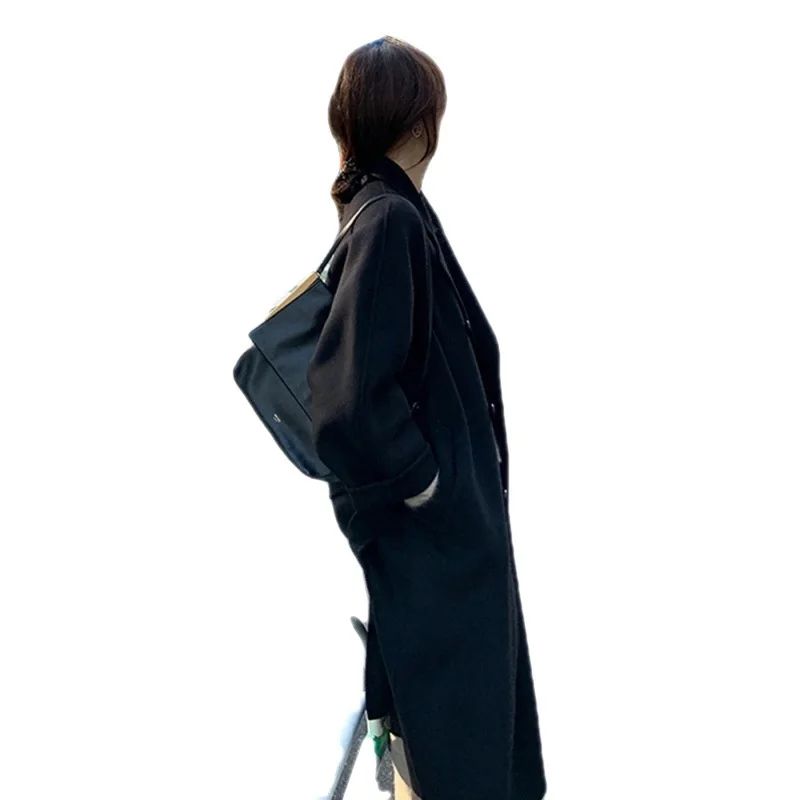 Casaco Feminino de Lã de Comprimento Médio Outono Inverno Estilo Camel Hepburn Casaco Folgado Marca Chinesa de Moda