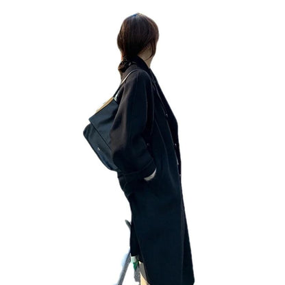 Casaco Feminino de Lã de Comprimento Médio Outono Inverno Estilo Camel Hepburn Casaco Folgado Marca Chinesa de Moda
