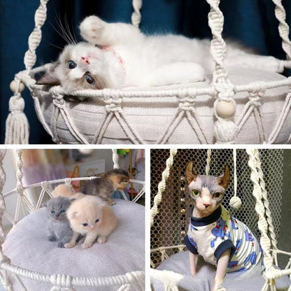 Rede para Animais de Estimação de Inverno Balanço para Gatos Cesta Suspensa de Corda de Algodão Feita à Mão para Gatos Toca Suspensa Interna para Gatinhos Ninho Pendente Suprimentos para Animais de Estimação