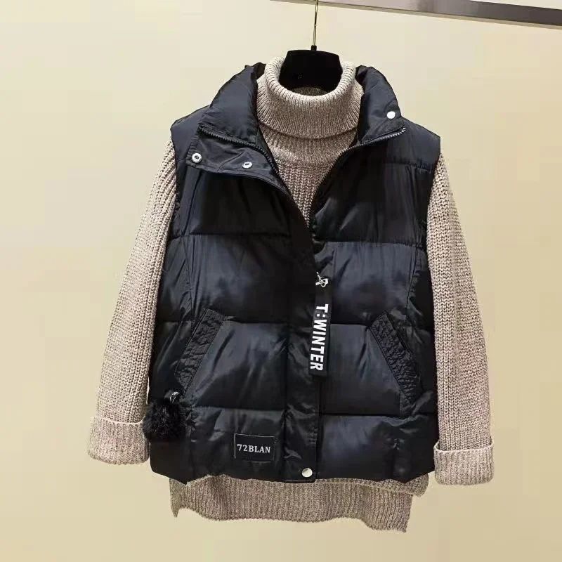 2024 New Autumn Winter Solid Loose Vest Women Down Cotton Vest Female Warm Sleeveless Short Coat Jacket Windproof Warm Waistcoat