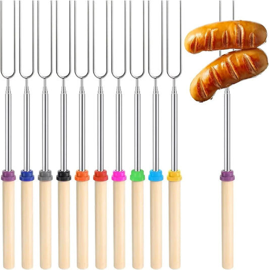 5/6/10pcs Telescopic BBQ Forks Marshmallows Roasting Sticks Stainless Steel Extendable Hot Dog Sausages Skewers Barbecue Tools