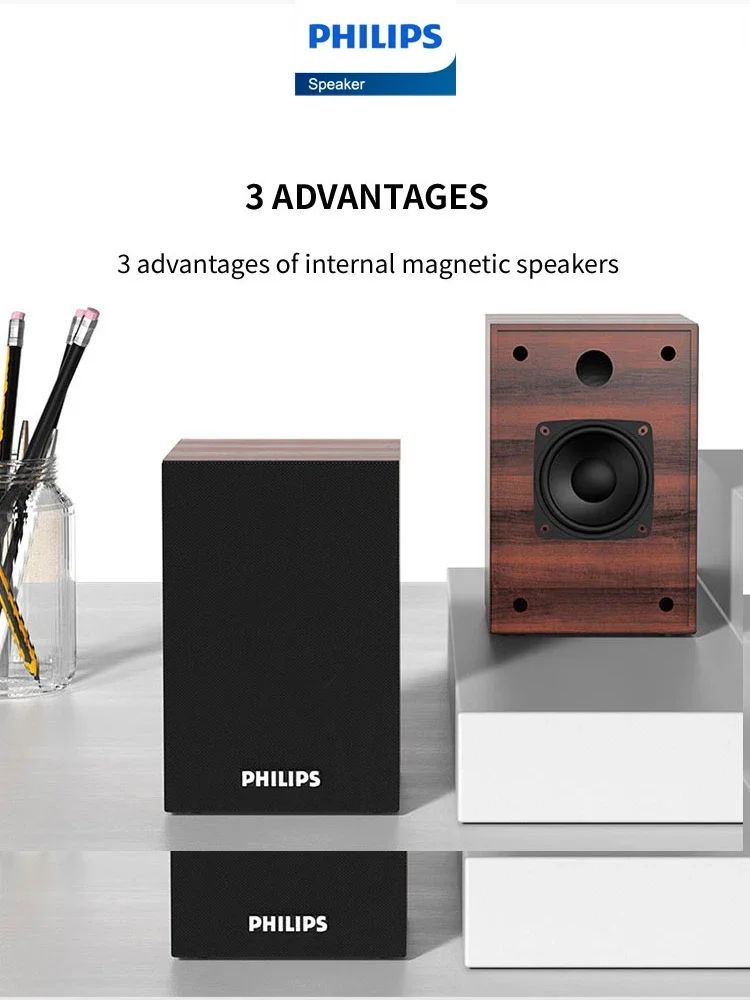 Caixa de Som Bluetooth Philips SPA20 com Som Surround 360 Graus Estéreo Sem Fio Bluetooth para Computador Macbook Laptop