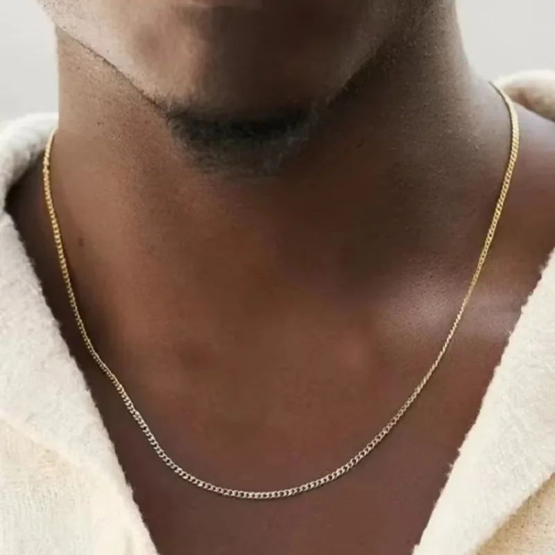 Colar Corrente Cubana Masculina 3mm Colar Simples de Aço Inoxidável Joias de Aço Titânio da Moda Acessórios da Moda Presentes de Festa