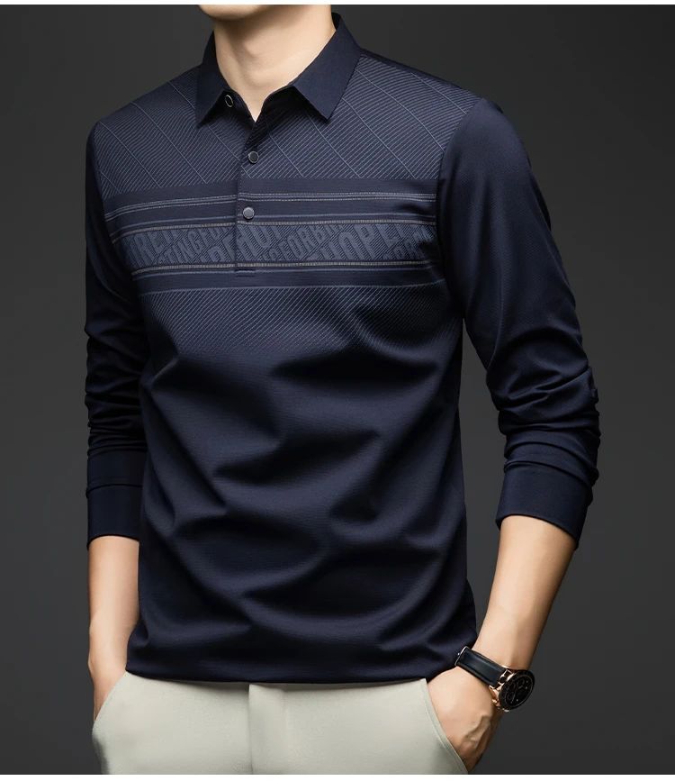 BROWON Polo Tee Shirt for Man 2025 Autumn New Luxury Men Long Sleeve T shirt Business Casual Slim Tops for Man Designer Clothes