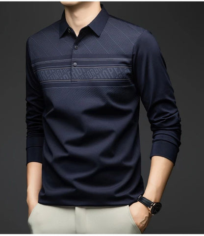 BROWON Polo Tee Shirt for Man 2025 Autumn New Luxury Men Long Sleeve T shirt Business Casual Slim Tops for Man Designer Clothes