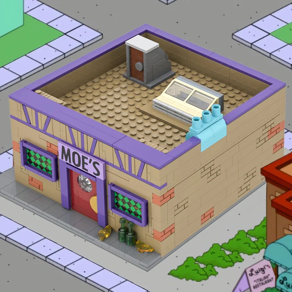 MOC Anime Simpsonized Moe's Tavern Building Blocks Model Springfield Moe's Tavern Modular Bricks Montar Brinquedos Presentes de Aniversário para Crianças
