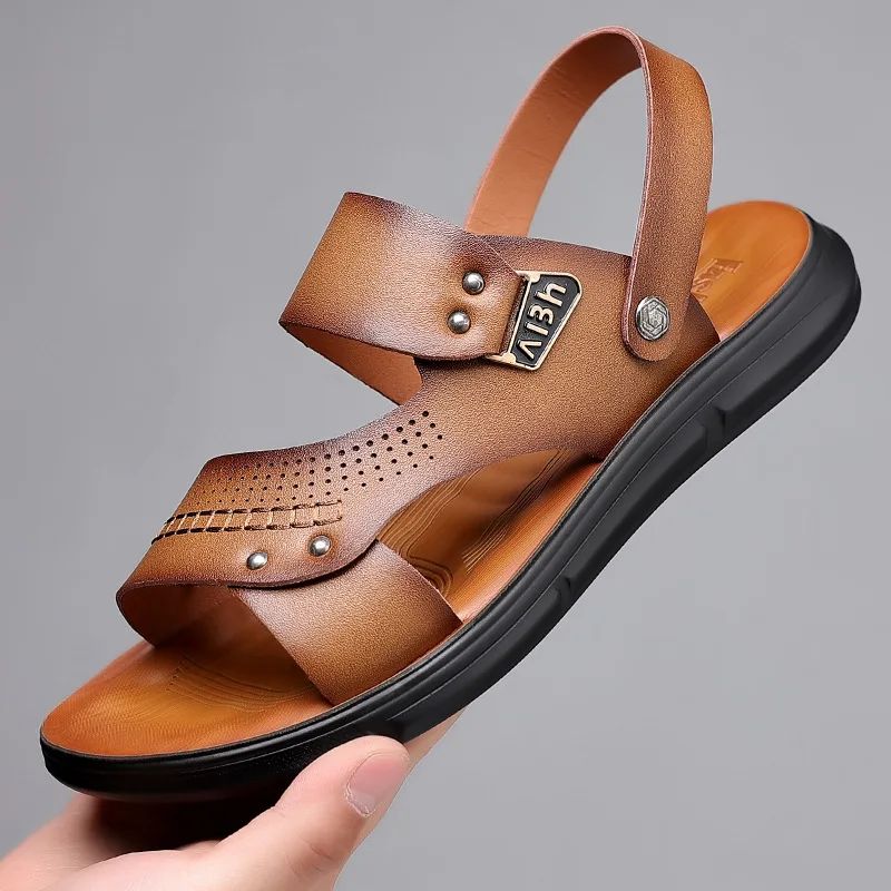 Men's Casual Trendy Soft Bottom Sandals 2024 New Design Real Leather Beach Shoes Slippers Anti-Slip Summer Shoes