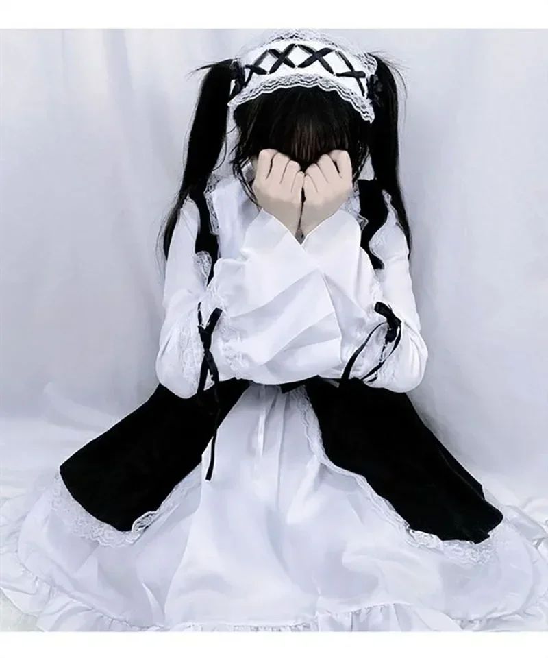 Women Maid Outfit Lolita Cosplay Cute Sexy Erotic Kawaii Cafe Costume Black White Men Uniform Apron Dress Cute Bow Mucama 2026