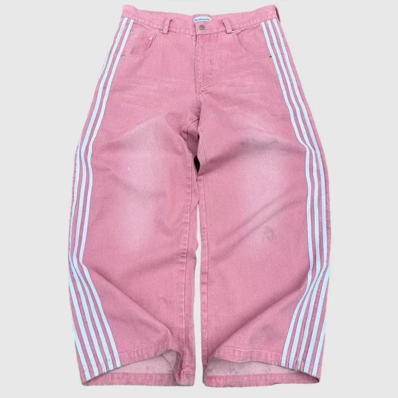 Y2K Baggy Jeans high quality Embroidered Striped Harajuku Sweatpants men women Hip Hop streetwear Casual wide leg Denim Pants