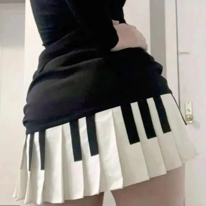 2000s Aesthetic Elegant Women Piano Skirt Stripe Design Y2k Slim Mini Skirt Female Black White Spliced Korea Style Chic Outfits