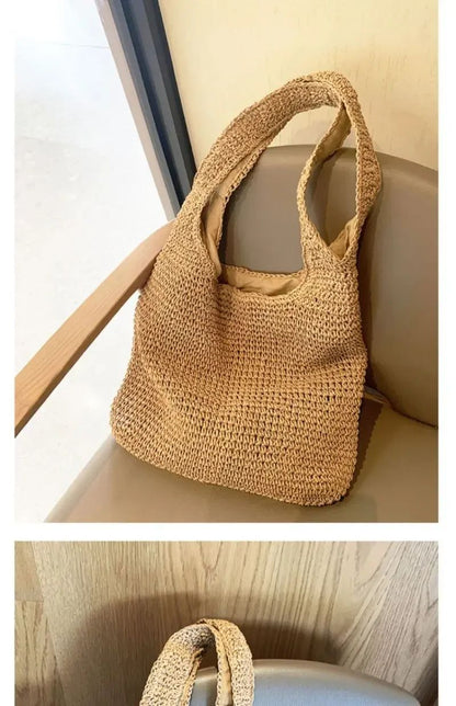 Fashion Straw Women Shoulder Bags Paper Woven Female Handbags Large Capacity Summer Beach Straw Bags Casual Tote Purses