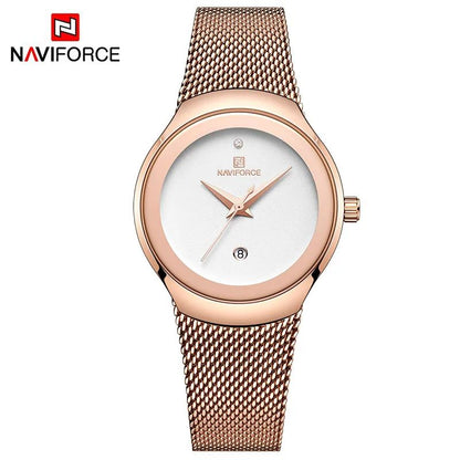 NAVIFORCE Luxury Green Analog Date Quartz Fashion Ladies Watches Mesh Steel Strap Waterproof Business Women Wristwatch Clocks