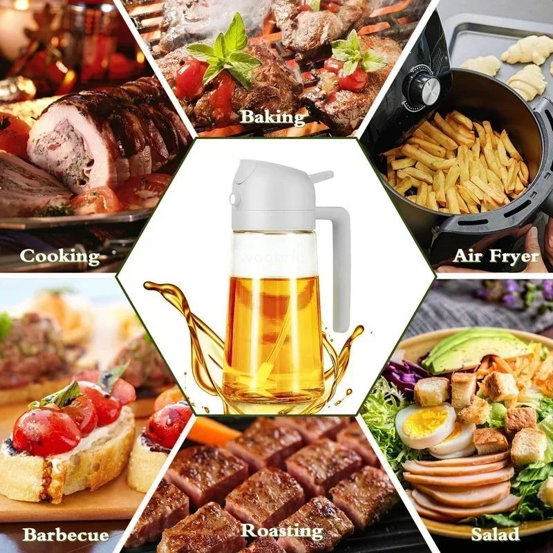 2 in 1 Pour Spray Sprayer Bottle for Kitchen Oil Sprayer Cooking 17oz/500ml Plastics Bottle Food-grade Oil Mister for Air Fryer