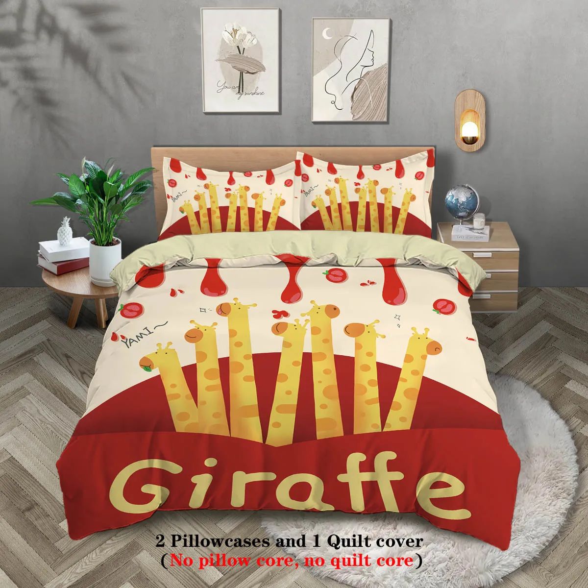 3pcs Cartoon Animal Park Theme Printed BeddingSet,For Bedroom, Guest Room (1*Duvet Cover + 2*Pillowcase, NO Core)