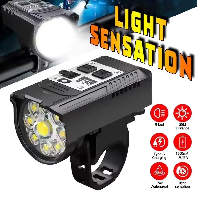 Rechargeable Bike Bicycle Front Lights 9 LED MTB Road Bike Headlight Tail Warning Lamp Waterproof Flashlight Cycling Accessories